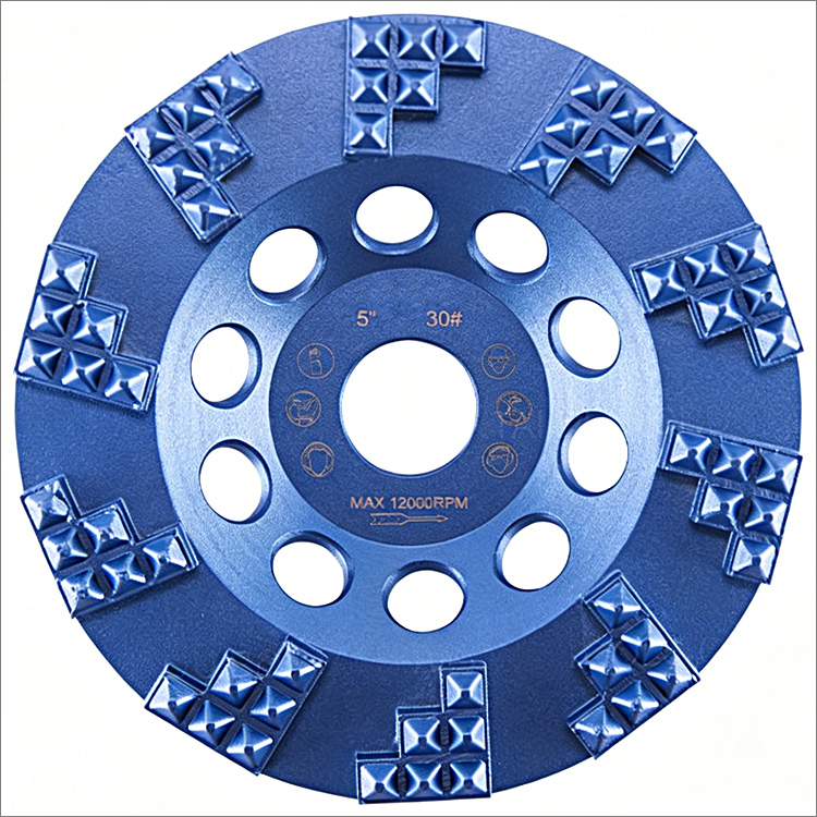 Diamond grinding cup wheels for concrete 3-stair shape segments